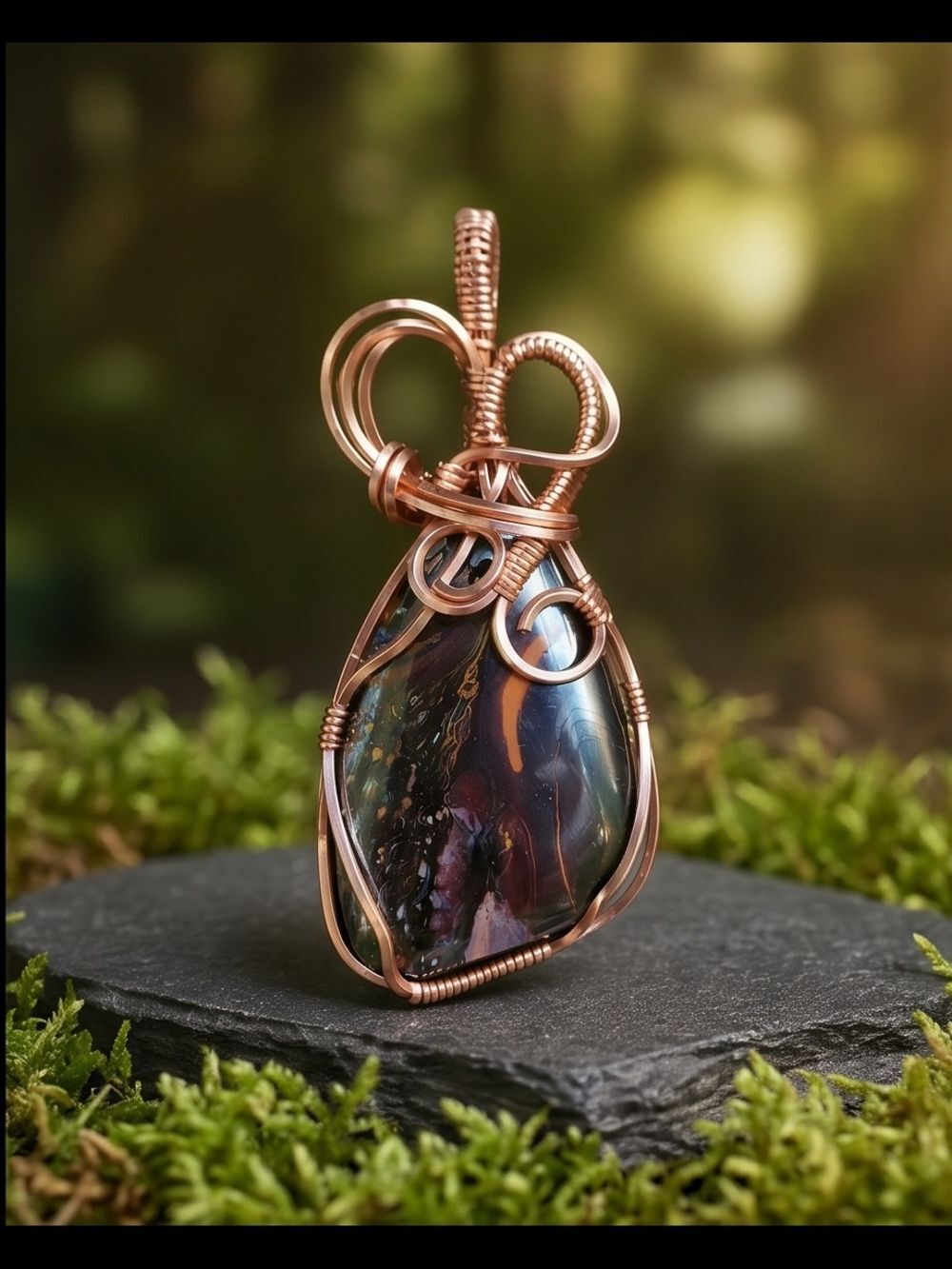 Artisan Copper Wire-Wrapped Australian Boulder Opal Pendant